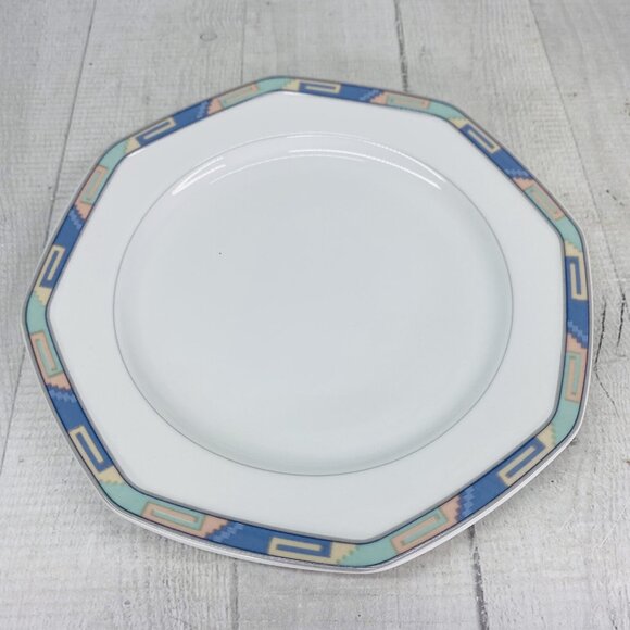 Christopher Stuart SOUTHWEST Green Blue Coral Rim White China Salad Plates Set 5 - Picture 4 of 16